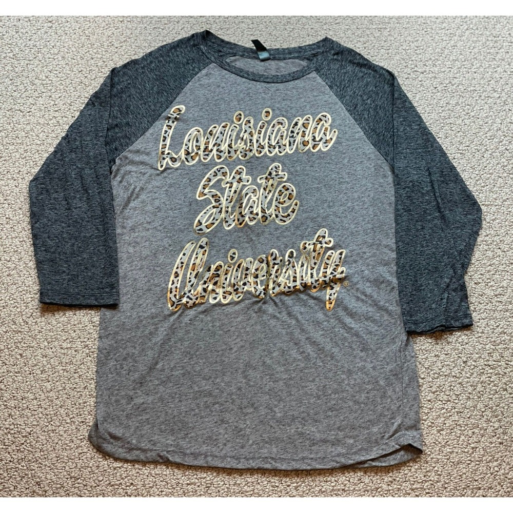 Louisiana State University LSU Raglan 3/4 Sleeve Cheetah print Shirt Sz S, NWOT